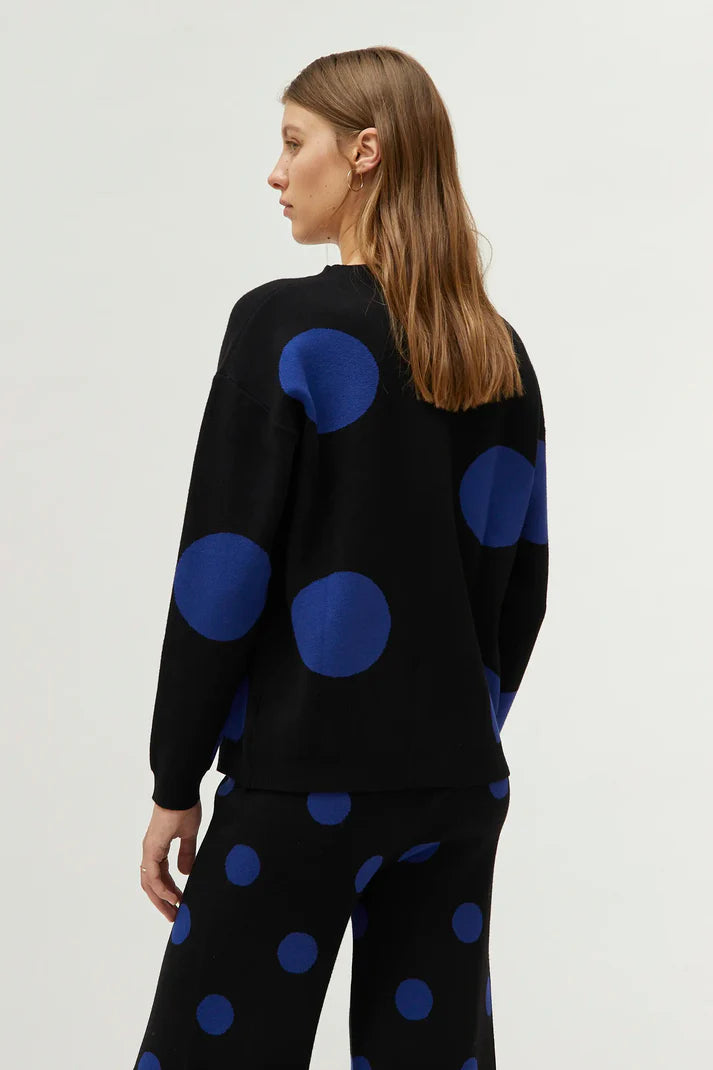 Jersey de punto jacquard estampado de lunares azules