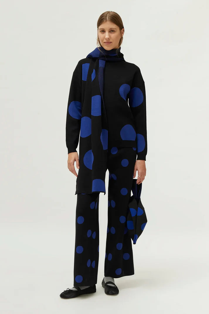 Jersey de punto jacquard estampado de lunares azules