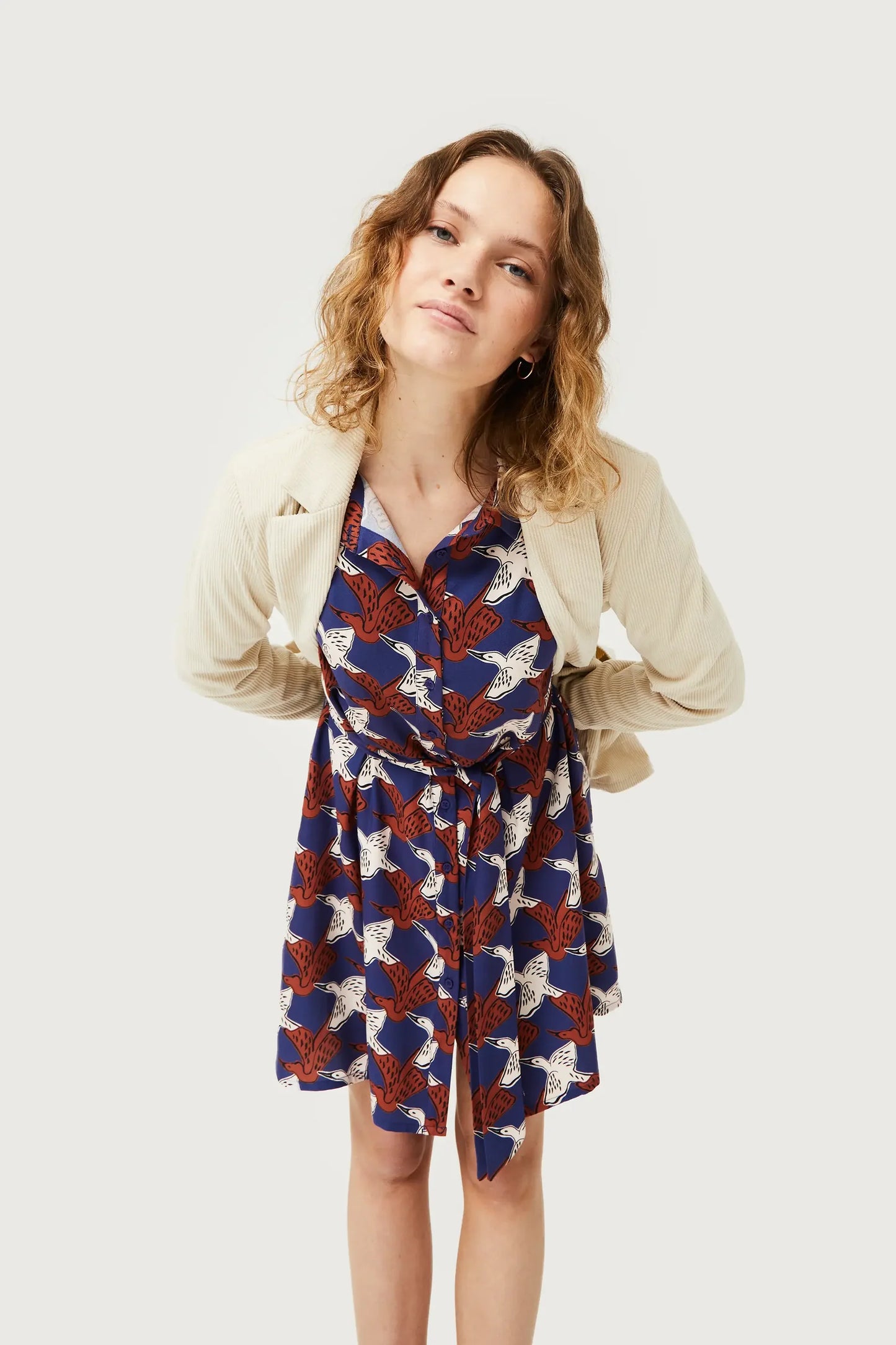 Vestido corto camisero estampado de animales Garza