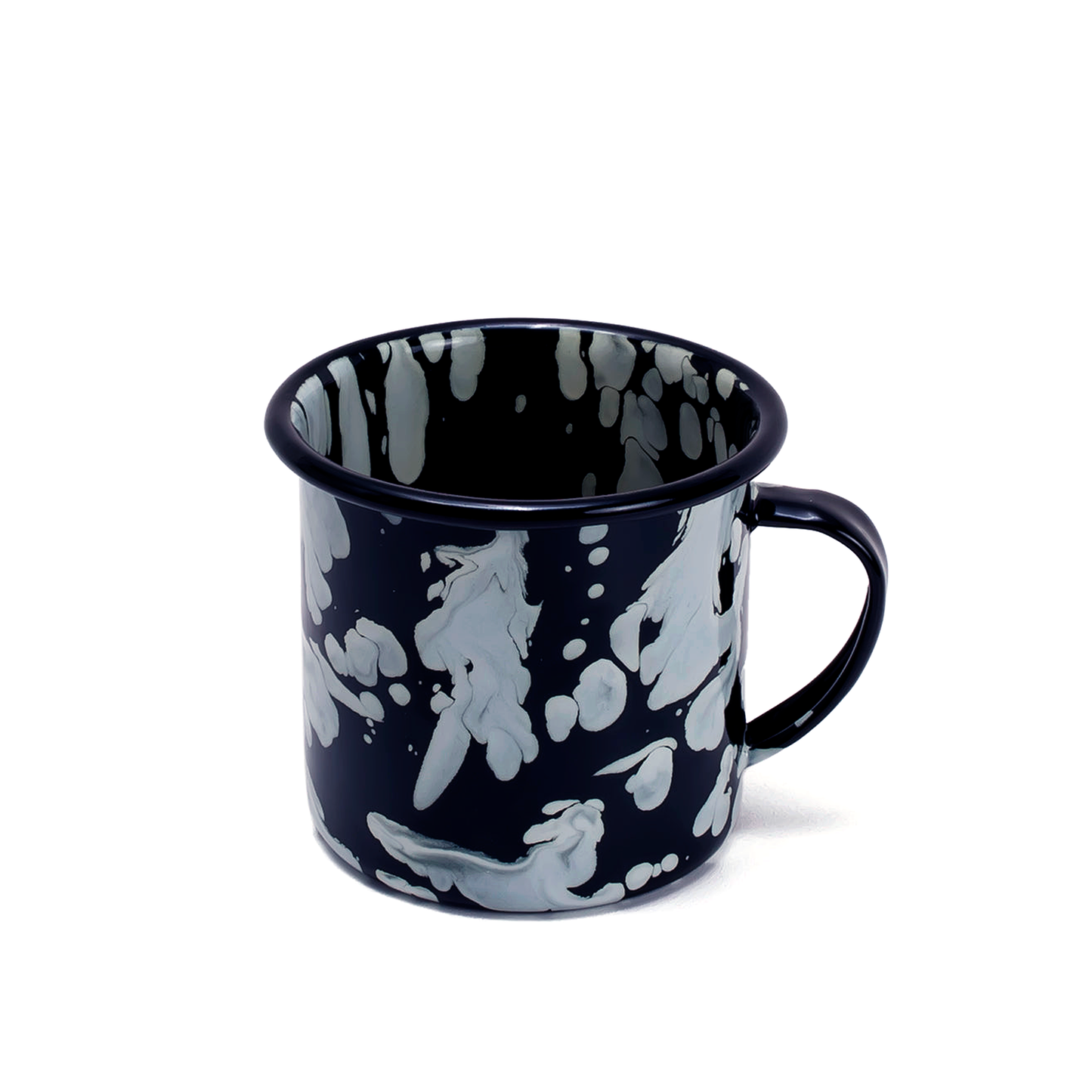 TAZA DE PELTRE NEGRO CON MANCHAS AZULES