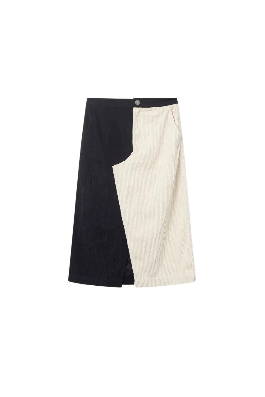 Falda midi de pana blanca y negra