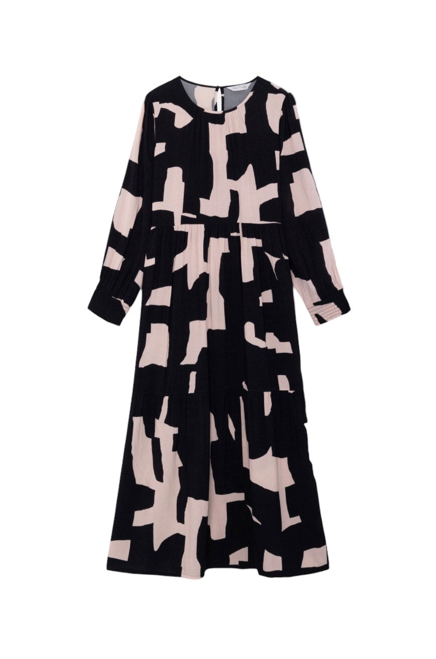 Vestido manga larga y estampado terrazo