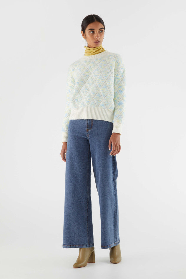 Jersey de punto jacquard con rombos azules