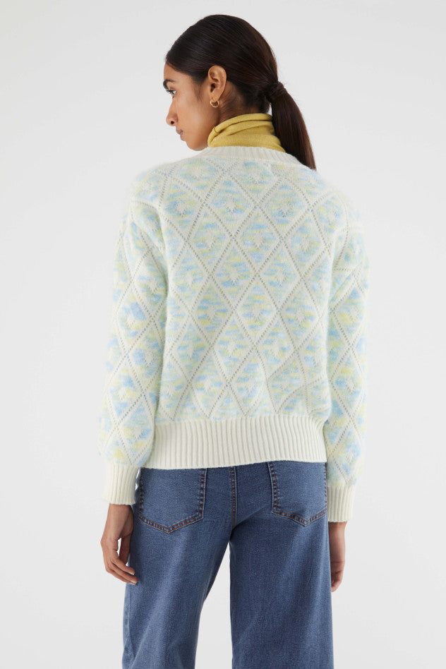 Jersey de punto jacquard con rombos azules