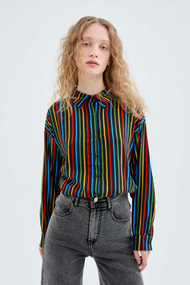 Camisa de manga larga rayas multicolor